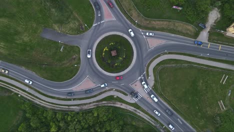Roundabout-aerial-top-view-with-cars-passing-by