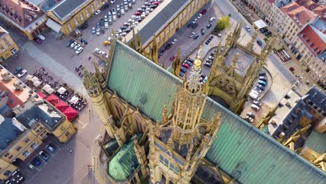 Aerial-View-Cathedral-Of-Saint-Stephen-Metz,-France-Historic-City-Center