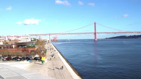 Left-To-Right-Panoramic-View-Of-The-Lisbon-Bridge-In-Portugal