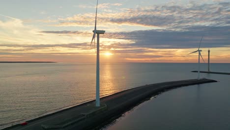 Wide-shot-of-wind-turbines-on-the-delta-works-in-Zeeland