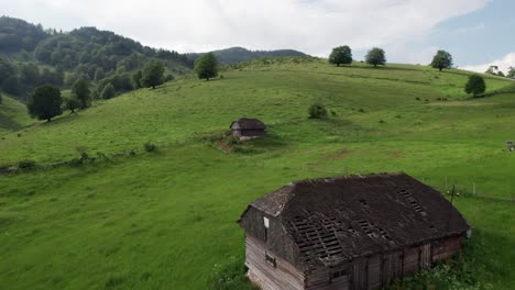 Sirnea-Dorf-Mit-Traditionellen-Häusern-Zwischen-Grünen-Hügeln,-Sonniger-Tag,-Luftaufnahme