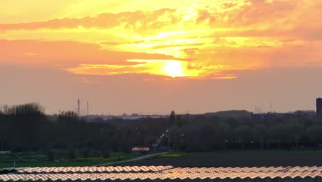 Puesta-De-Sol-Dorada-Sobre-Hendrik-ido-ambacht-En-La-Isla-IJsselmonde-En-Los-Países-Bajos