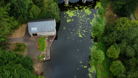 Overhead-aerial-shot-of-Shaws-Bridge,-a-nature-reserve-in-Belfast,-Northern-Ireland