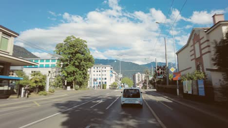 Tramway-in-Montreaux-Switzerland-on-a-sunny-day