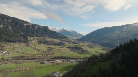 Aerial-of-a-swiss-mountain-valley-in-summer