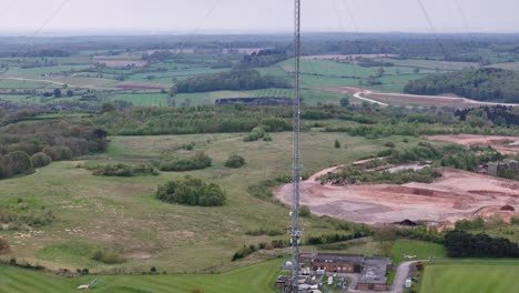 Ascending-drone,aerial-Lichfield-transmitting-station-Hopwas-Hill-Tamworth-UK