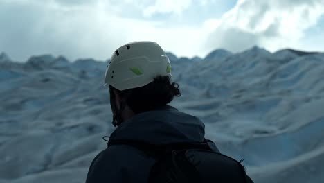 Filmmaker-in-The-Perito-Moreno-Glacier,-the-most-iconic-glacier-in-the-world