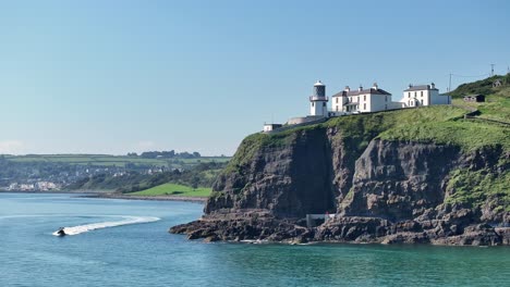 Blackhead-Lighthouse-near-seaside-town-Whitehead-in-County-Antrim,-Northern-Ireland