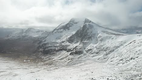 Un-Paisaje-Montañoso-Nevado-Con-Sol-Y-Nubes-En-Las-Tierras-Altas-De-Escocia.