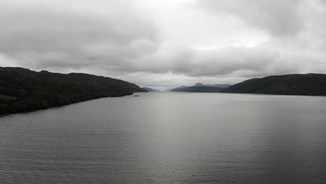 Aerial-View-Over-Waters-Of-Loch-Ness-With-Clouds-Overhead