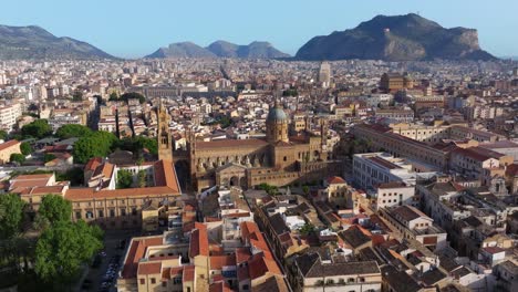 Cinematic-Establishing-Drone-Shot-Above-Palermo-Cathedral-in-Sicily