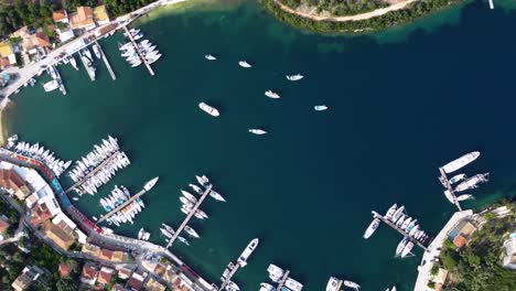 Top-View-of-Lovly-Sivota-Town-Bay,-Lefkada,-Sailing-Destination,-Greece