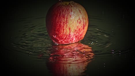 Reflected-sweet-ripe-fruit-in-rippling-water,-mirror-effect,-close-up