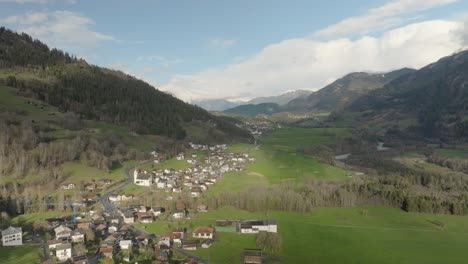 Aerial-of-a-swiss-mountain-valley-in-summer