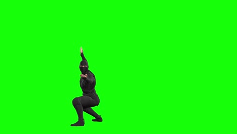 3D-Ninja-Shinobi-Charakter,-Der-Bewegung-1-Auf-Einem-Grünen-Bildschirm-Mit-Nahtloser-3D-Animation-Ausführt,-Vorderansicht
