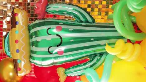 Cinco-De-Mayo-Cultural-Celebrations,-Festive-Mexican-Decor-with-Cactus-Balloon