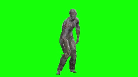 3D-männlicher-Zombie-Läuft-Langsam-Auf-Grünem-Bildschirm,-Nahtlose-3D-Animation,-Vorderansicht