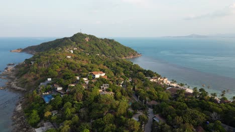 Stunning-drone-flight-over-Koh-Pha-Ngan-island-in-Thailand