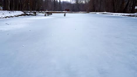 Lago-Congelado-En-El-Bosque-Cinematográfico-Droneshot