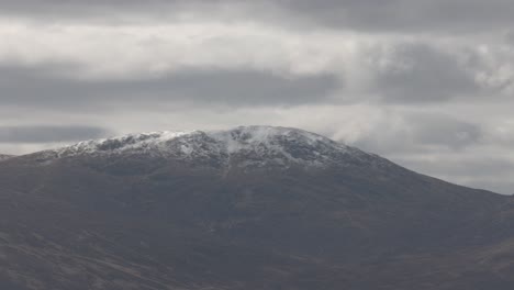 Slow-panning-shot-of-the-snow-covered-Munro-summits-in-Scotland