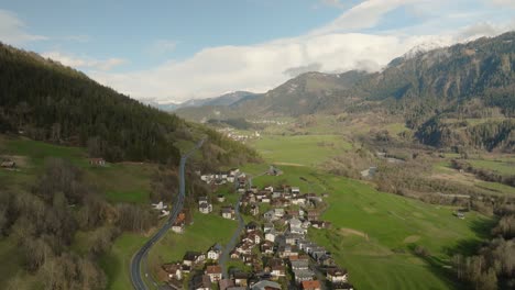 Aerial-of-a-swiss-mountain-valley-in-summer