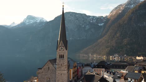 Picturesque-church-and-houses-in-Hallstatt