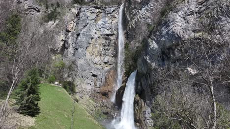 Inspiring-Seerenbach-Falls-,-a-breathtaking-trio-of-cascades-nestled-close-to-Betlis-in-the-Amden-region,-overlooking-the-serene-Walensee,-Switzerland