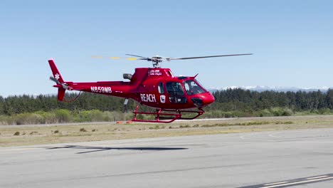 Red-Cal-Ore-Life-Flight-Medical-Emergency-Rescue-Helicopter-Coming-in-for-Landing-at-Crescent-City-Airport,-California