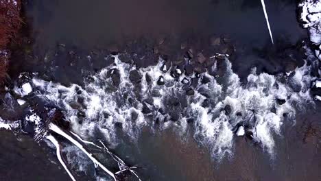 river-in-winter-with-rocks-top-down-aerial-droneshot