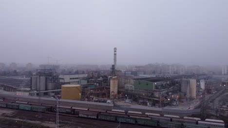 Wide-Track-of-Rail-Yard-And-Industrial-Zone-Appearance-of-Polluted-Sky