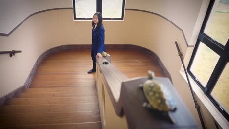 Japanese-Girl-in-Blazer-and-School-Uniform-Climbing-Staircase