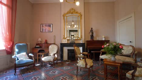 Slow-establishing-shot-of-an-antique-living-room-with-pattern-flooring-in-a-villa