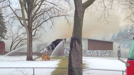Firefighters-Extinguishing-Abandoned-School-Building-and-Kindergarten