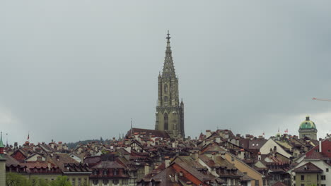 Timelapse-of-the-rooftops-and-medieval-tower-of-Bern,-Switzerland,-on-a-rainy-day
