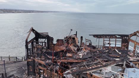 Oceanside-Pier-Fire-Damage-Drone-Flyover-North-To-South-Pass-of-End-of-Pier-Former-Rubys-Diner