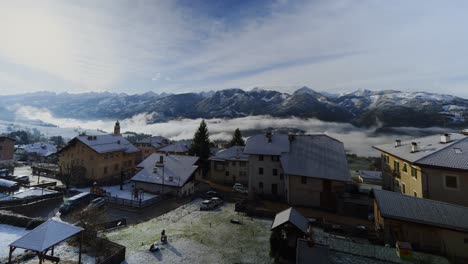Time-lapse-shot-of-hotel-view-in-italian-mountains-during-sunrise