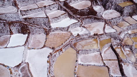 Salt-Mines-of-Maras-in-the-Sacred-Valley-of-Peru,-aerial-overview-of-production-process