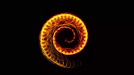 Visual-effects,-VFX,-yellow-particles-vortex-on-black-background-3D-animation