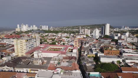 Aerial-establisher-University-in-Cartagena-in-Colombia-on-a-cloudy-day