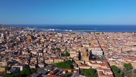 High-Aerial-View-Above-Palermo,-Sicily,-Italy-on-Typical-Summer-Day