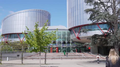 Building-of-the-European-Court-of-Human-Rights-in-Strasbourg,-France---An-international-court-founded-by-the-European-Convention-on-Human-Rights