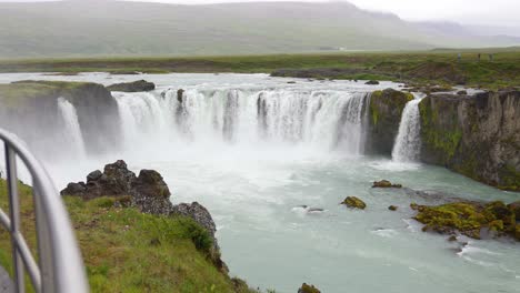 Godafoss-Waterfall,-Natural-Landmark-of-Iceland,-Vista-Point-POV-Slow-Motion