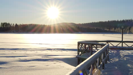 Boardwalk-On-Frozen-Lake-Nyborgstjarnen-On-Sunny-Morning-In-Winter