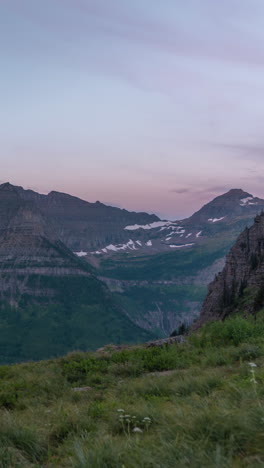 Vertical-4k-Timelapse,-Sunrise-Above-Peaks-of-Glacier-National-Park,-Montana-USA-on-Summer-Season