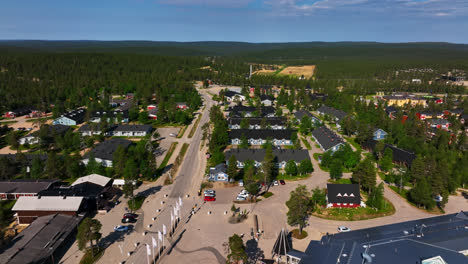 Aerial-view-over-a-spa-hotel-and-holiday-condos-in-the-Saariselka-village,-in-Lapland