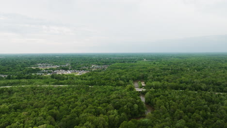 Bewölktes-Wetter-Vor-Regenfällen-über-Dem-Ruhigen-Wald-Rund-Um-Den-Wolf-River