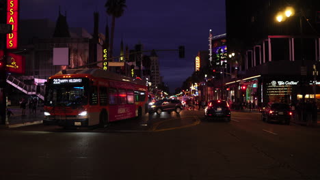 Los-Angeles-CA-USA,-Night-Traffic-on-Hollywood-Boulevard,-Walk-of-Fame