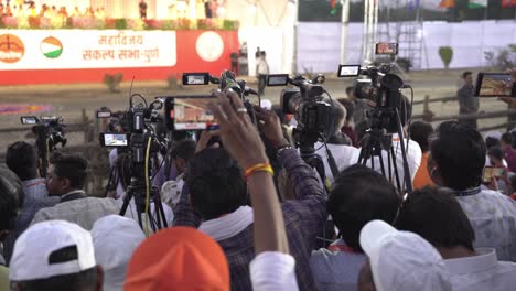 Video-journalists,-press,-and-media-during-the-Indian-Lok-Sabka-Election-Campaign-by-Indian-Prime-Minister-Narendra-Modi-at-Race-Course