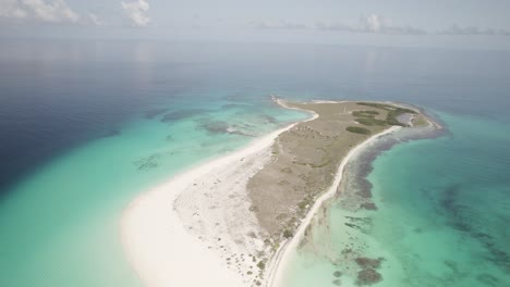 Cayo-de-agua-in-los-roques-archipelago-with-clear-blue-waters,-aerial-view