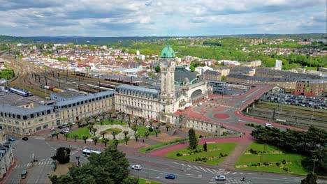 Limoges-Benedictins-station,-France.-Aerial-drone-view-and-cityscape
